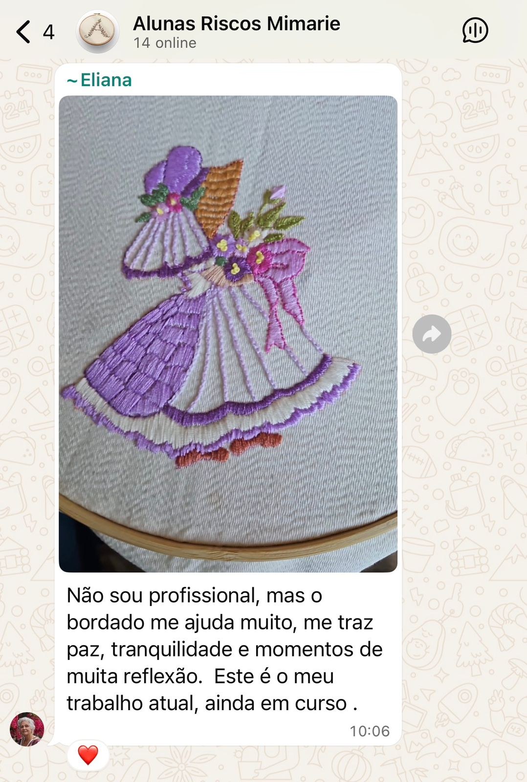 Eliana: o bordado traz paz e tranquilidade
